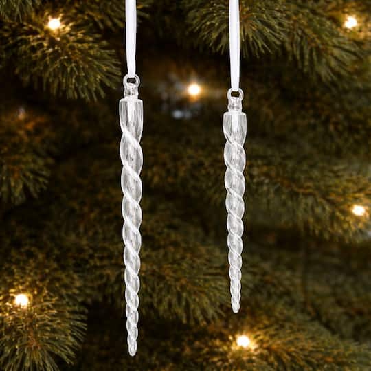 Melrose Clear Glass Icicle Ornaments Set
